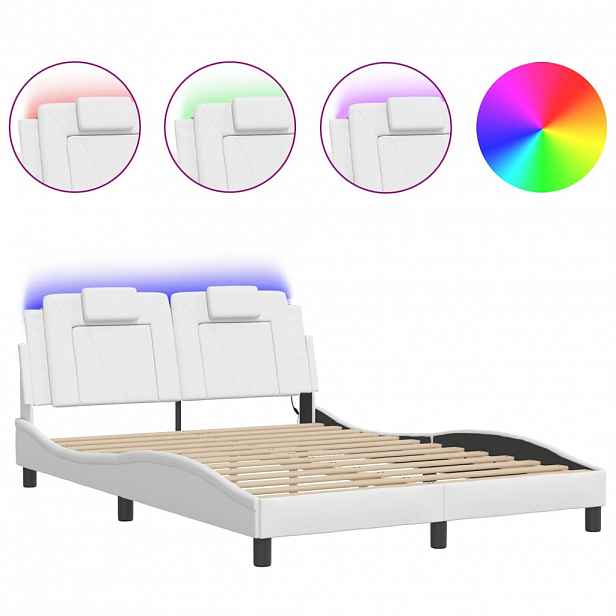vidaXL Rám postele Viana s LED bez matrace bílý 120 x 200 cm