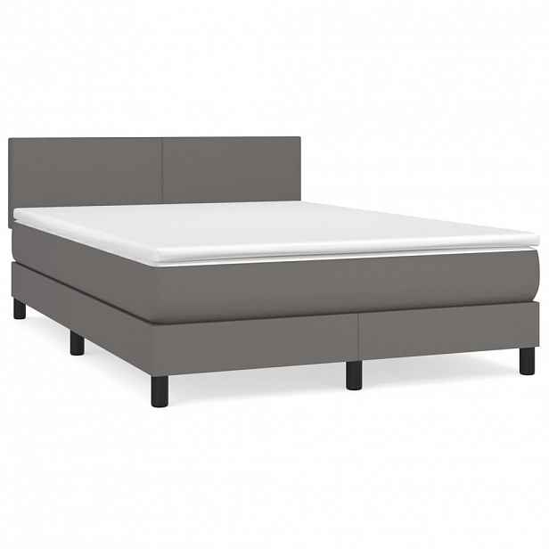 vidaXL Box spring postel s matrací šedá 140 x 190 cm umělá kůže