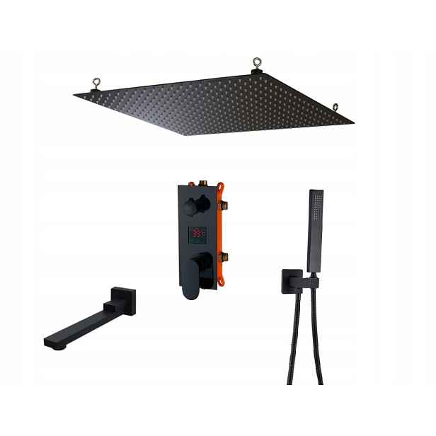 Podomítkový Set Dešťová Sprcha 50 cm Černý Mat