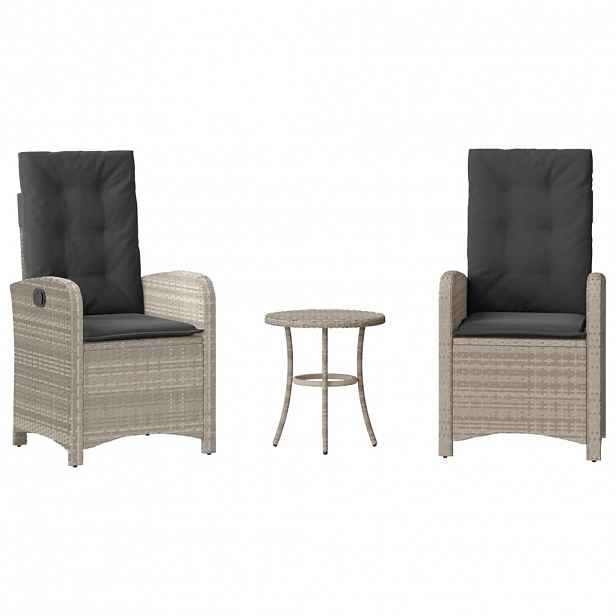 vidaXL 3dílný bistro set s poduškami světle šedý polyratan