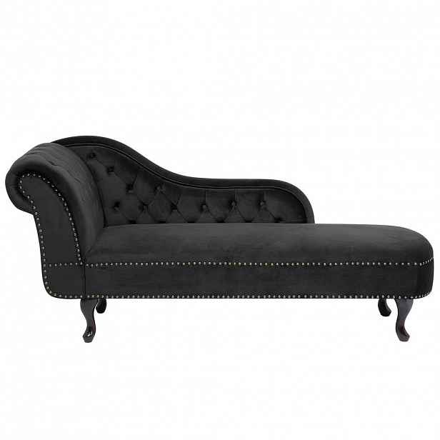 Beliani ČALOUNĚNÉ LEHÁTKO CHAISE LONGUE Sametová látka černé levostranné Nimes