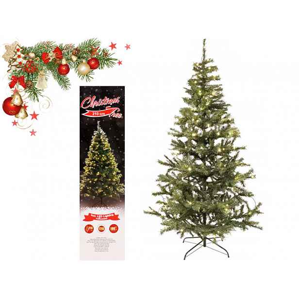 Umělý Vánoční Stromek S Led Světly Zelený 210cm Stojan