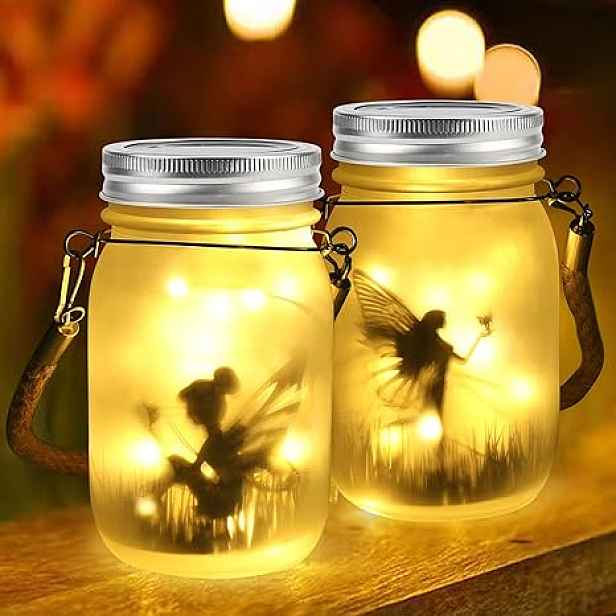 2X Solární Lampa Zahradní Led Sklenice Teplá Bílá Dekorace Balkon Víla