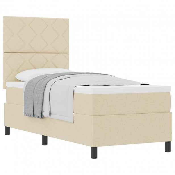 vidaXL Postel s boxspringem s čelo Krémová 80 x 200 cm textil