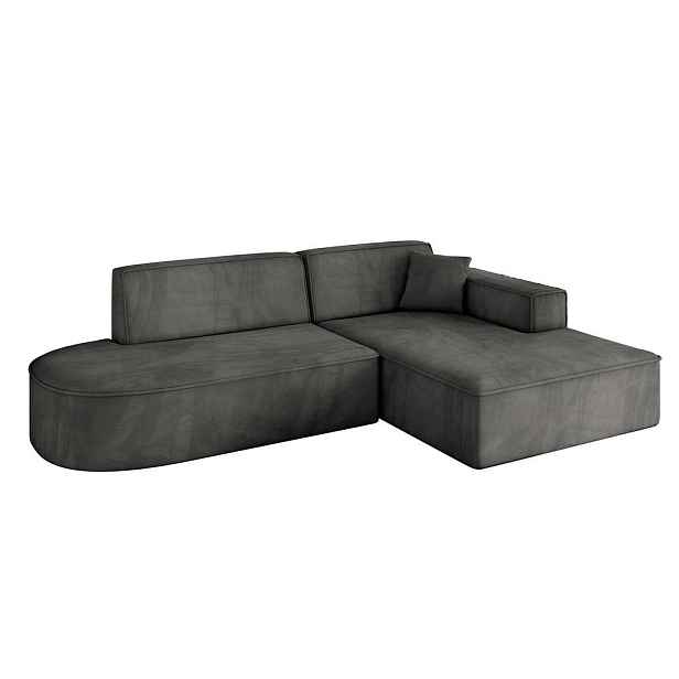 ALTDECOR ROHOVÁ SEDAČKA s otomanem, pravá IREA-L1-v4 232x165x77 Tmavě šedá Velur