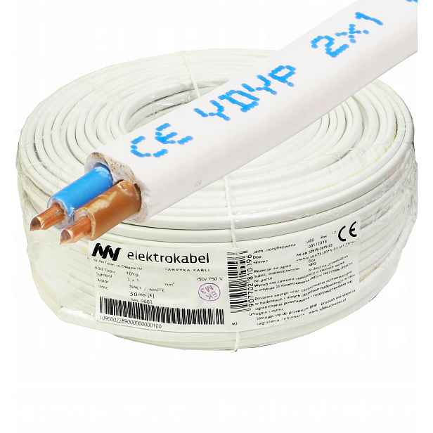 Kabel YDYp 2x1mm 450/750V drát Cu 2x1 plochý 50m