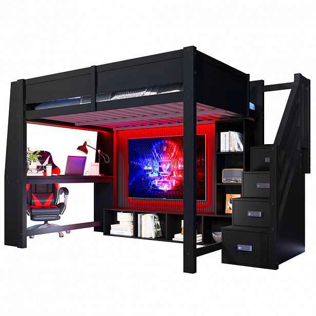 OKWISH PATROVÁ postel 140/200 cm černá z MDF a překližky s deskou