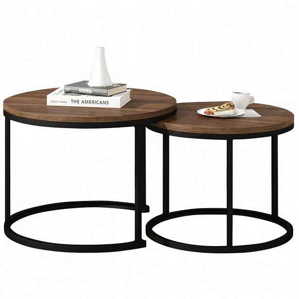Redom KONFERENČNÍ stolek 70,5/50 a 45,5/44 cm, stohovatelný, moderní design s mramorovým dekorem, Dub