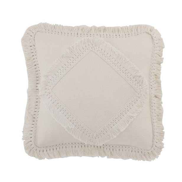 Smetanový bavlněný polštář Fransen s třásněmi - 45*45 cm J-Line by Jolipa