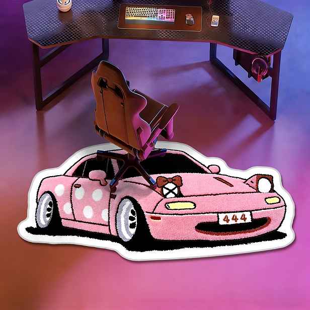 TEMU 1ks Růžový nepravidelný koberec ve tvaru auta, koberec s potiskem ve tvaru superauta, koberec v anime stylu, módní designérské koberce, měkký,