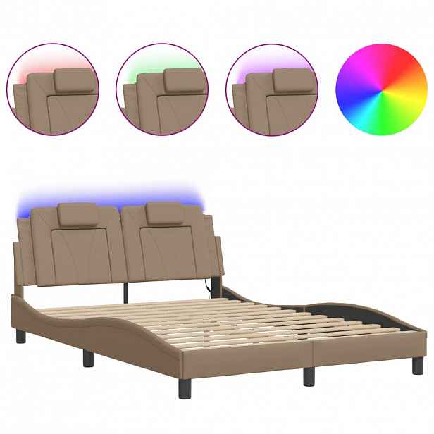 vidaXL Rám postele Viana s LED bez matrace cappuccino 120 x 200 cm
