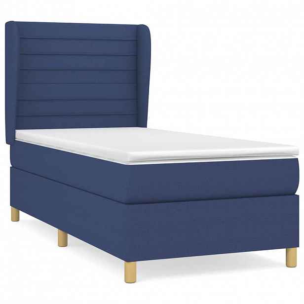 vidaXL Box spring postel s matrací modrá 90x200 cm textil