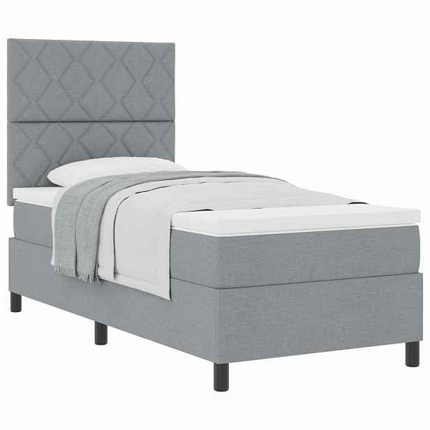vidaXL Postel s boxspringem s čelo Světle šedá 90 x 190 cm textil