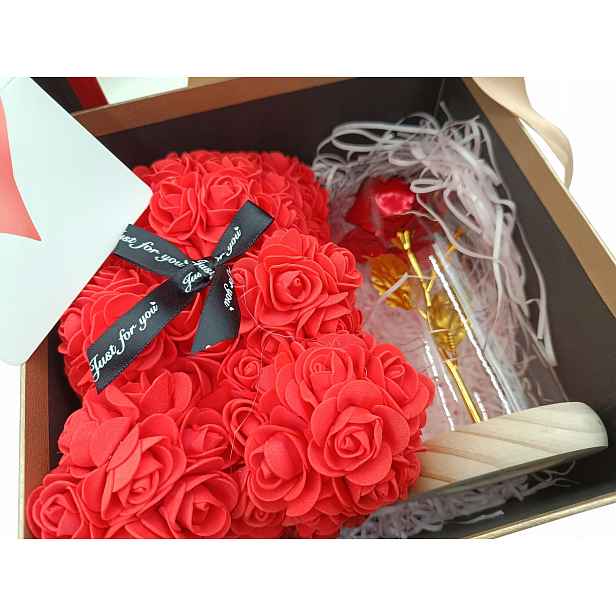 Dárková Sada Mta Stabilizovaná Růže Medvídek Flower Box 26 cm Den učitelů