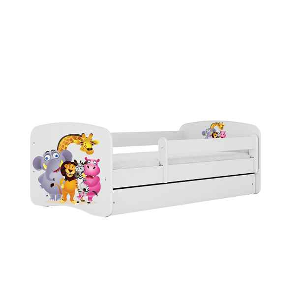 Kocot kids Dětská postel Babydreams ZOO bílá, varianta 70x140, se šuplíky, s matrací
