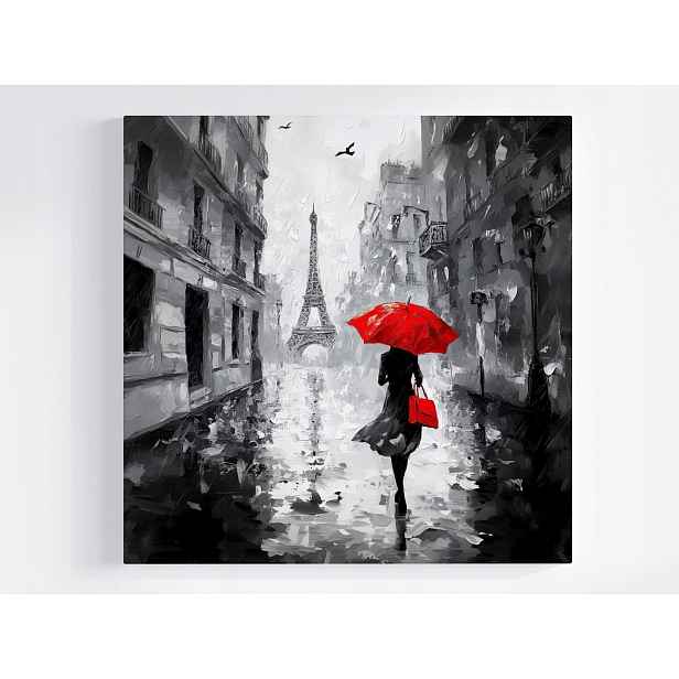 Obraz Na Plátně Canvas Paříž Eiffelova Věž Déšť Žena Deštník 50x50