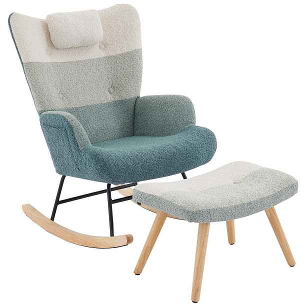 OKWISH HOUPACÍ křeslo 83/65,5/95 cm vícebarevné z bouclé s taburetem a boční kapsou