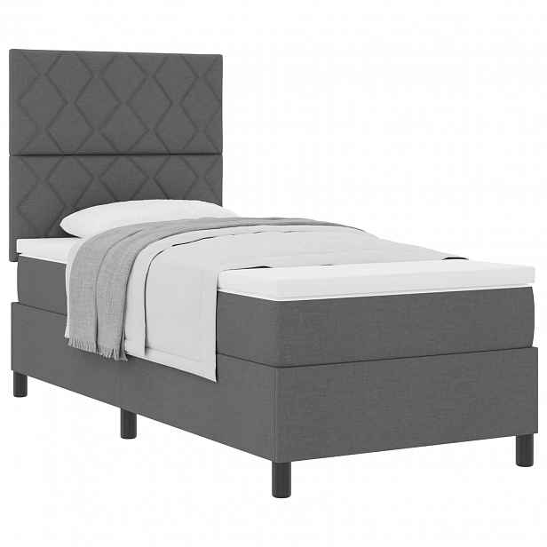 vidaXL Postel s boxspringem s čelo Tmavě šedá 90 x 190 cm textil