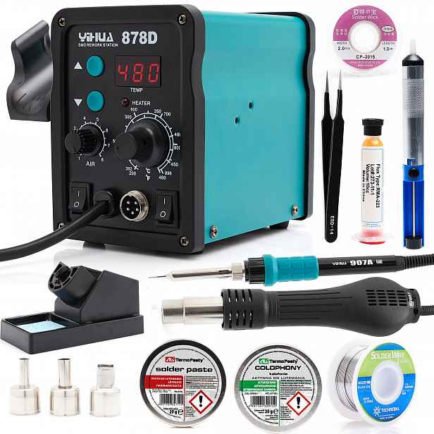 Pájecí stanice Yihua 878D 740W 2v1 Hot Air Sada servisního příslušenství