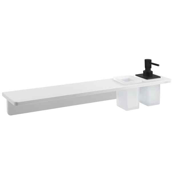 SAPHO - ABELINE polička, sklenka + dávkovač/černá, 600, rockstone, bílá mat AE602-0101-03
