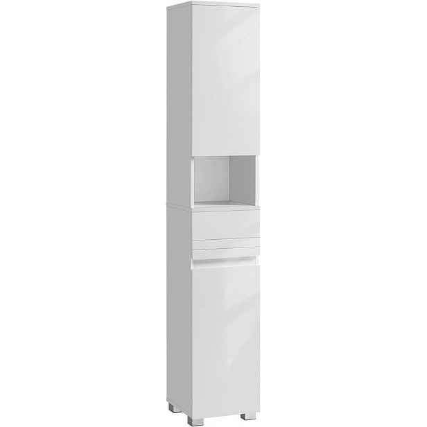 Úzký a vysoký koupelnový regál s sloupkem pro malou koupelnu 170 cm, bílý