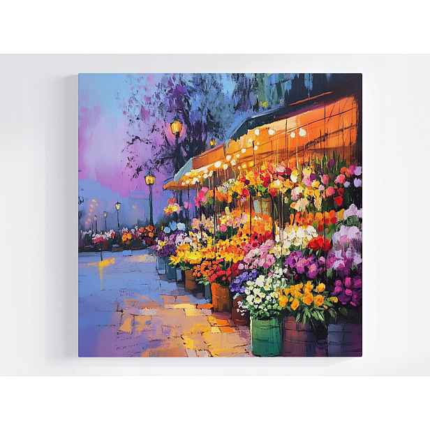 Obraz Na Plátně Canvas Město Ulice Večer Obchod Stragan Květiny 50x50
