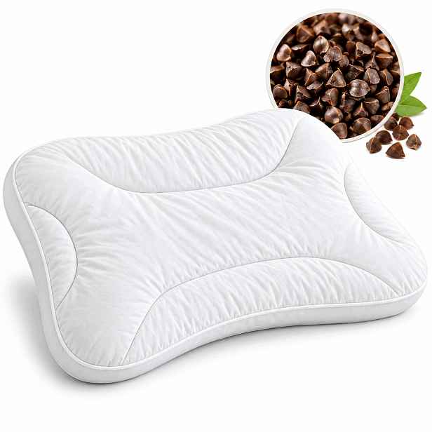 Polštář 50×70 cm ergonomický s pohankovou slupkou, bílý na spaní