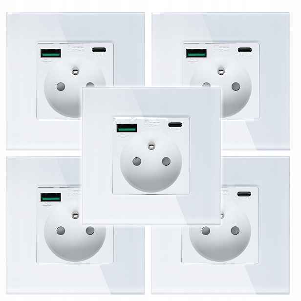 5 x Elektrická Zásuvka Nástěnný Kontakt S Vestavěnou Nabíječkou Usb Zásuvka