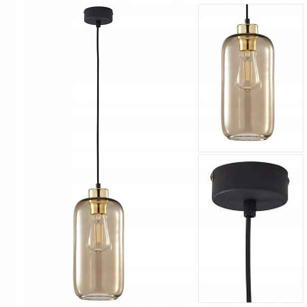 Závěsná lampa Marco černá, hnědé stínidlo, útulný interiér Tk Lighting