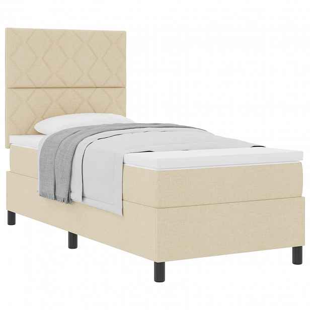 vidaXL Postel s boxspringem s čelo Krémová 90 x 190 cm textil