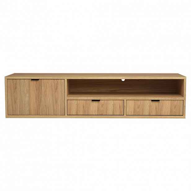 Beautysofa NÍZKÁ visící komoda Evron se 2 zásuvkami a 1 dvířky, 150 cm, dub Hikora