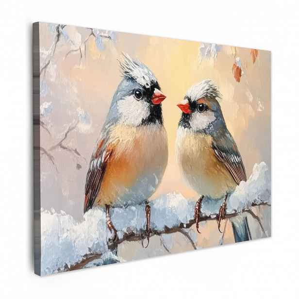 MuchoWow OBRAZ NA PLÁTNĚ Ptáci - Větev - Zima - Sníh 80x60 cm