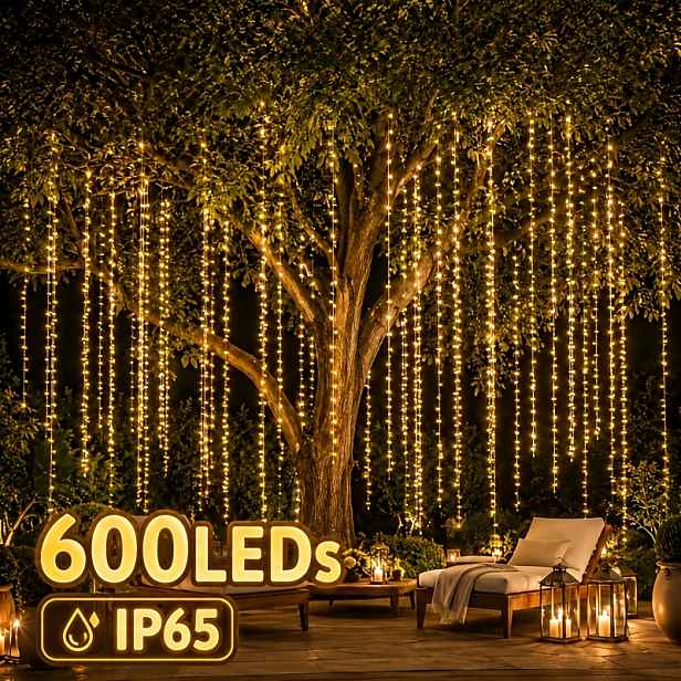 TEMU 1ks 600x300cm 600LED venkovní závěsná světla na baterie, pohádková řetězová světla, závěsná blikající světla na (teplá bílá/studená bílá/barevné