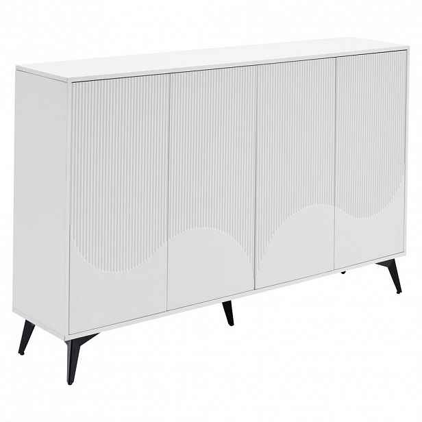 Urban Meuble SIDEBOARD bílý a 3D drážkovaný design se 4 dvířky