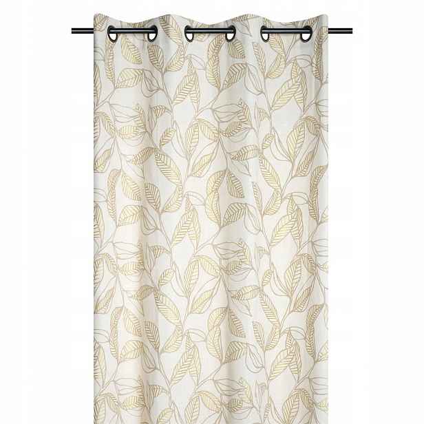 Závěs Vlněná S Potiskem Bežových Listů 260 X 140 CM Do Ložnice Obývacího Pokoje