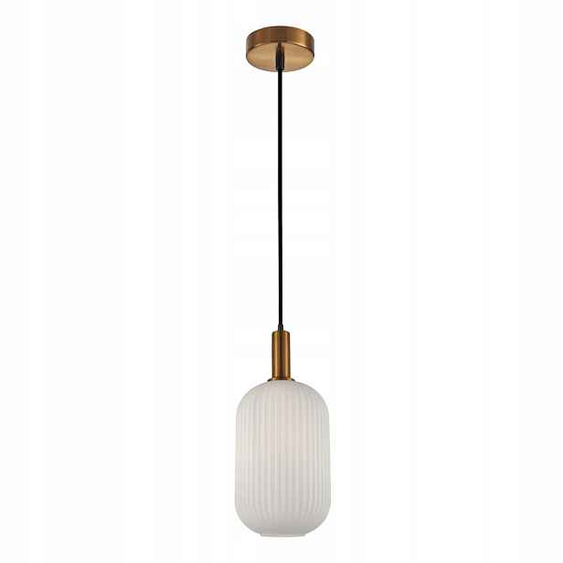 Závěsná lampa Della zlatá s ryhovaným bílým stínítkem E27 40W Italux