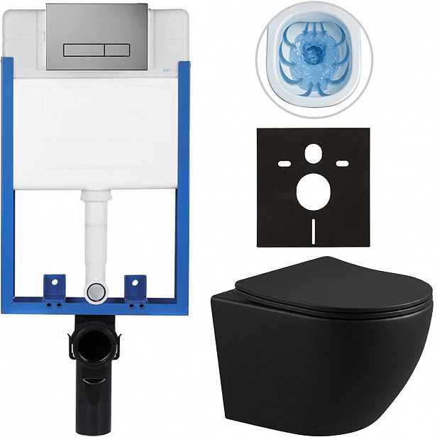Kompletní WC set Profi/Cesso - černá matná - WC tlačítko Slim/Tmavě šedá - pro zazdění - 49x36 cm - 635901