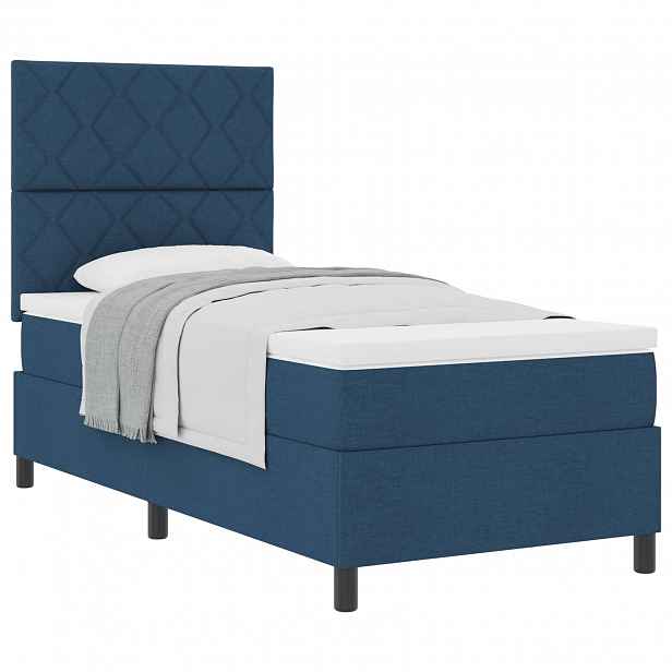 vidaXL Postel s boxspringem s čelo Modrá 90 x 190 cm textil