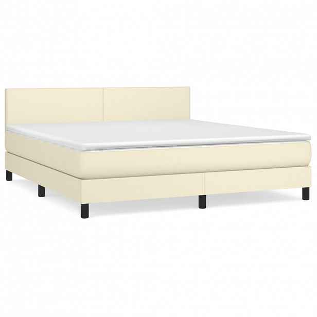 vidaXL Box spring postel s matrací krémová 160x200 cm umělá kůže