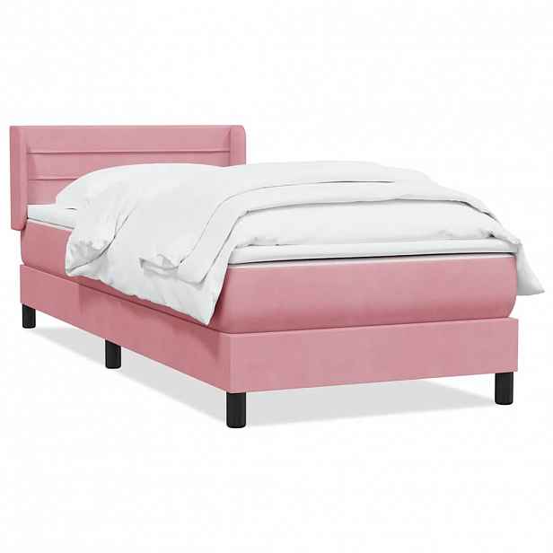 vidaXL Box spring postel s matrací růžová 80x220 cm samet
