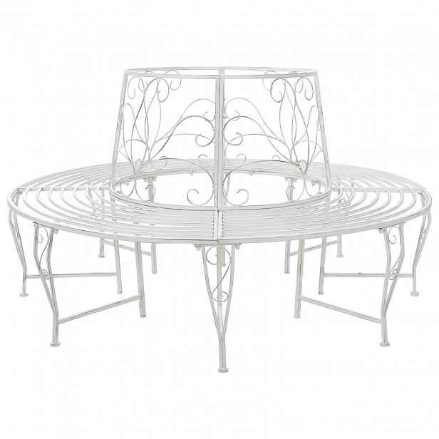 vidaXL Stromová lavička 8 -místná Ø 160 x 89 cm steel Antická bílá