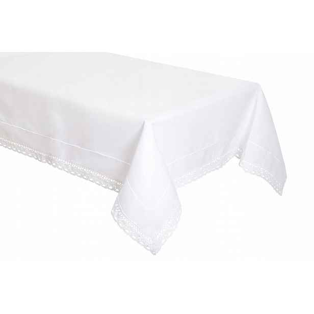 Bílý ubrus s merežkou a korunkou 140x220 Elegantní jako len