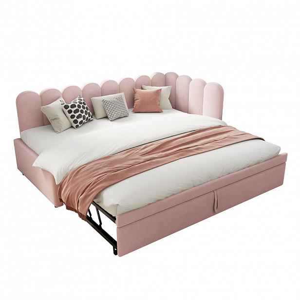 CHICFURN ROZKLÁDACÍ POHOVKA 90/200 cm v růžové barvě se sametovým čalouněním