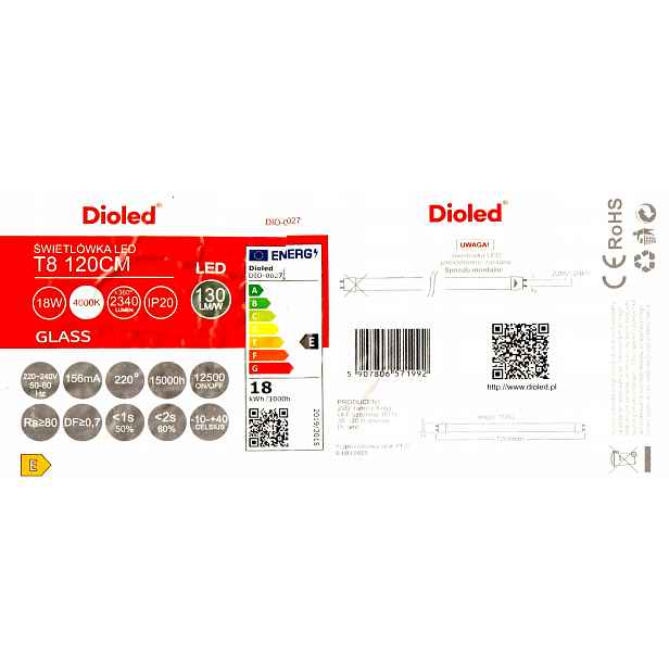 Led zářivka T8 18W 120 cm Dioleb DIO-0027 25 š