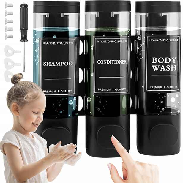 Nástěnný Dávkovač Sprchového Gelu A Šamponu 3 Komory 3X300 ML Černý
