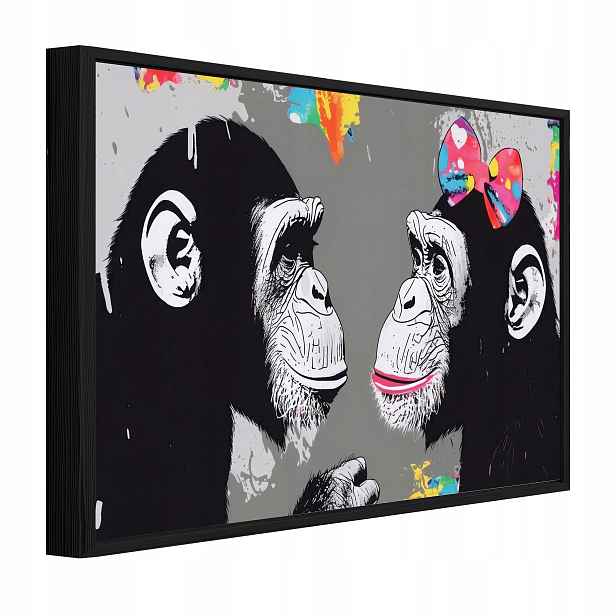 Obraz V Černém Rámu Na Plátně Opice Graffiti Obývací Pokoj Ložnice 90x60