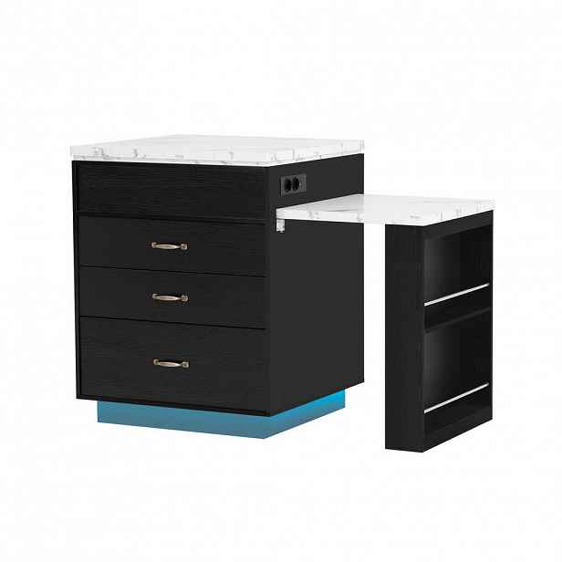 OKWISH KUCHYŇSKÝ ostrůvek 125,5–187,5/71/93 cm černý z MDF s LED osvětlením a výsuvnou deskou