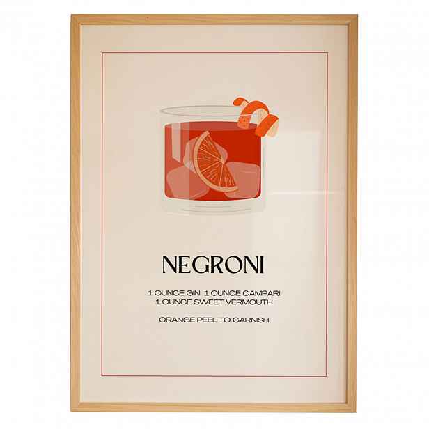 Plakát Negroni A3 Recept Drink Kuchyně Bar Obraz Rámeček Dřevěný 30x42 cm