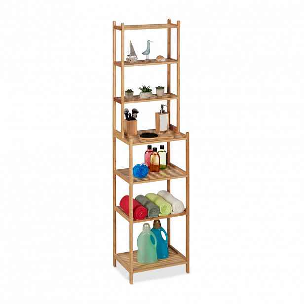 Relaxdays KOUPELNOVÝ REGÁL Přírodní bambus 7 polic 180 cm