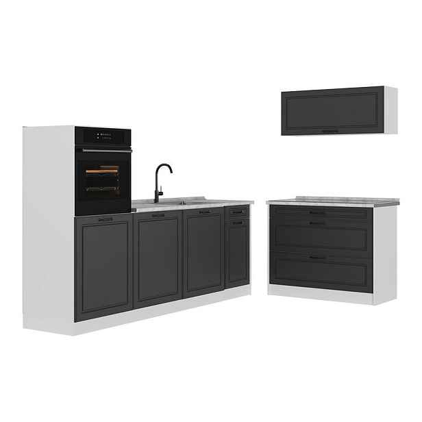 Vicco KUCHYŇSKÝ KOUT R-Line, Antracitový venkovský dům/Bílá, 220 cm pracovná doska Mramor